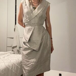 Ellen Tracy Silver Asymmetrical Dress